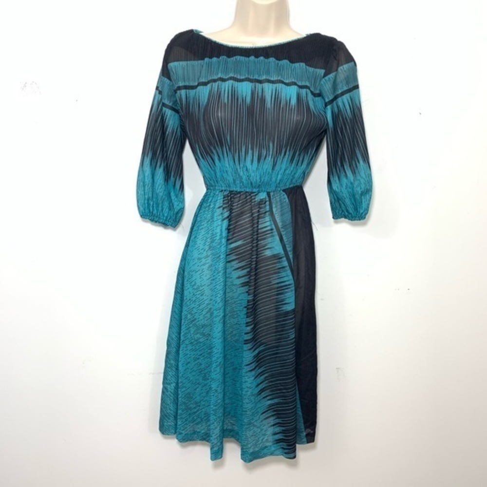 Vintage sheer pleated retro midi dress XS disco